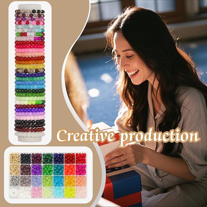 JULIMAIDONG 8mm Glass Beads for Bracelets 1000pcs, 24 Colors Round Crystal - Image 7