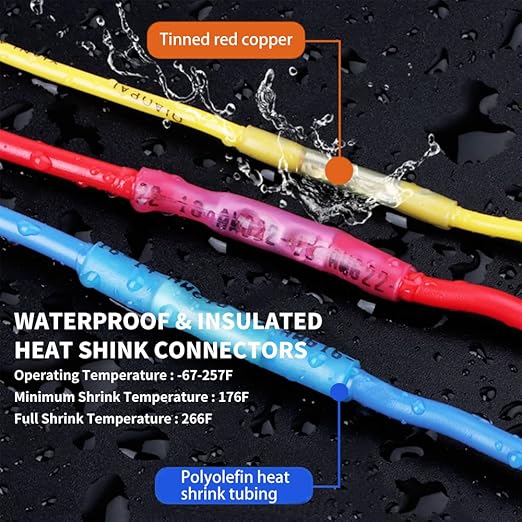 100 Pcs Black Heat Shrink Butt Connectors, 14-12 AWG Marine Grade Heat Shrink Wire Connectors, Tinned Copper, Waterproof Insulated Crimp Butt Splice Automotive Electrical Connectors