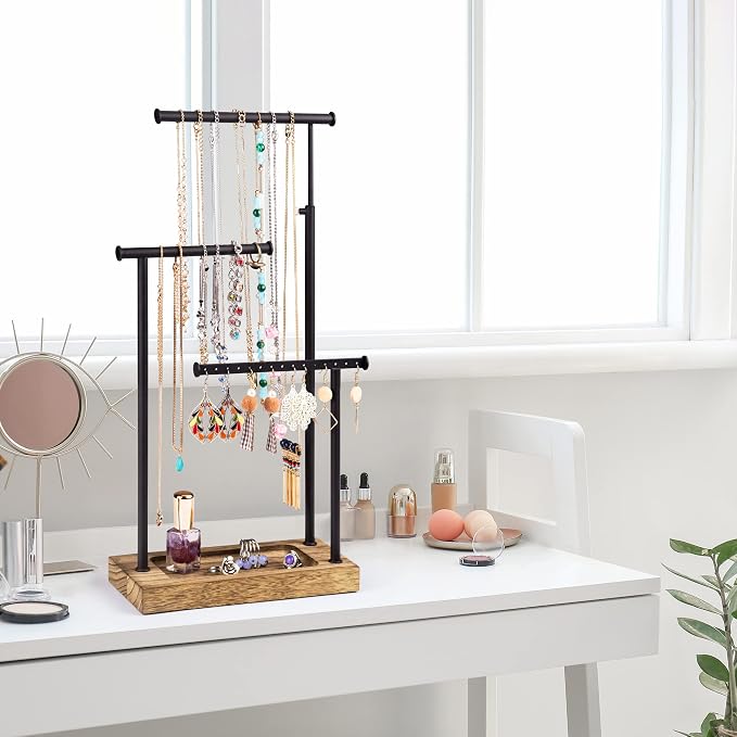 SRIWATANA Carbonized Black Jewelry Organizer Stand, Tall Necklace Holder | - Image 8