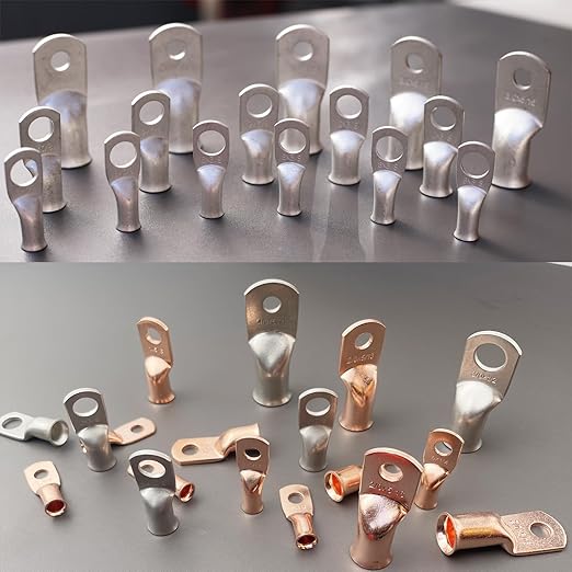 16Pcs 4 AWG 3/8" Stud Heavy Duty Tinned Copper Wire Lugs with 16Pcs Heat Shrink Tubing Ring Terminals Battery Cable Ends Bare Copper Eyelets