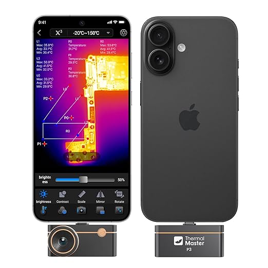 Thermal Camera for Android & iOS, P3 Thermal Imaging Camera with 512×384 X³ IR Resolution, 256×192 IR Resolution, Manual Focus Infrared Camera, 15× Zoom, -4℉ to 1112℉ Temp Range Thermal Imager