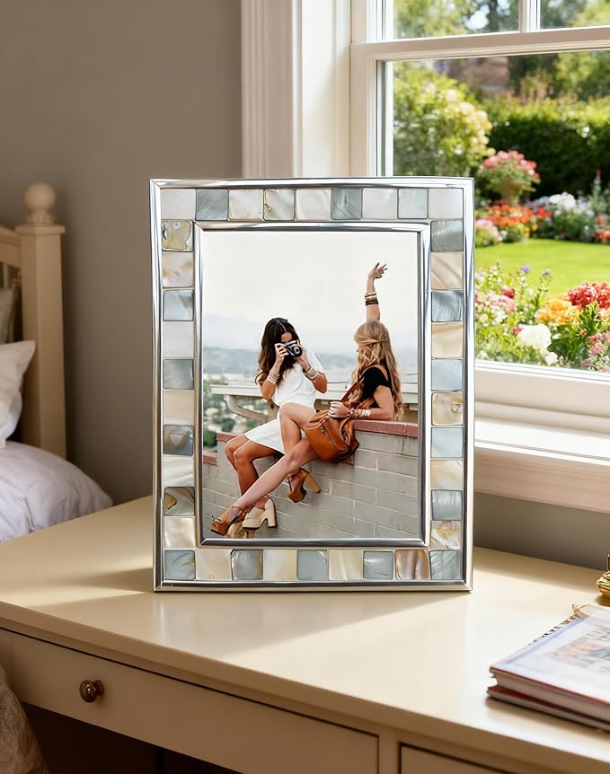 Mother of Pearl Picture Frame 6x8, Wedding Photo Frame, Mosaic Glass Beach Frame - Image 4