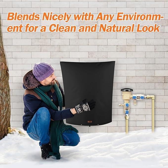 Backflow Preventer Pipe Insulation Cover (5°F) - Irrigation Sprinkler Valve Insulated Pouch - Water Well Pump Cover - Sturdy 5 Layers for Winter Freeze Protection, 26" W x 44" H, Black