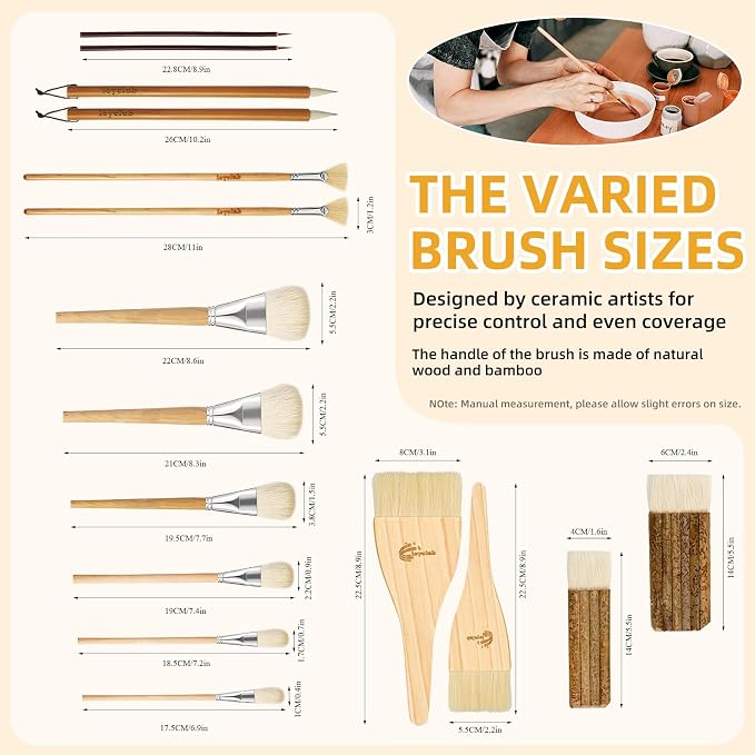 Pottery Glaze Brushes, Different Shape Wool Soft Bristle - Image 5