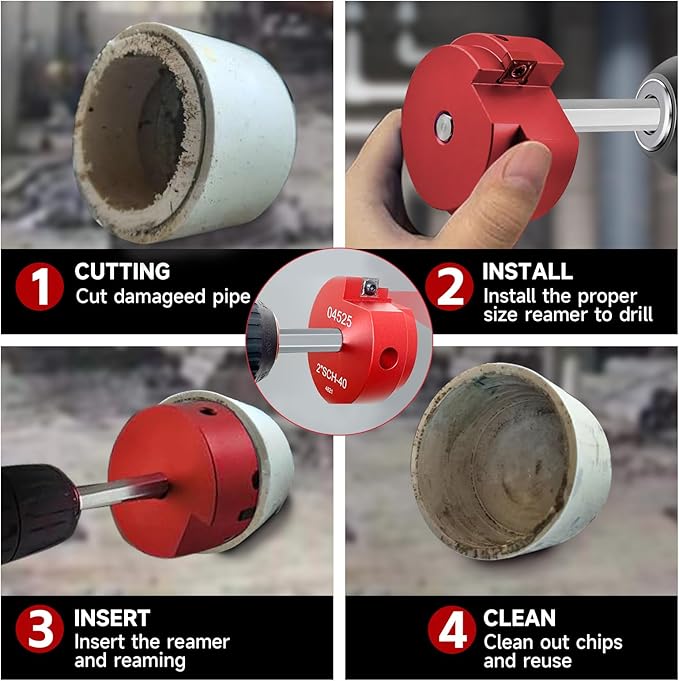 PVC Pipe Fitting Reamer Kit, Plumbing Pipe Saver,PVC Socket Saver with 3/8-Inch Hex Shaft PVC pipe reamer tool Contains PPR150 Size:1.5"