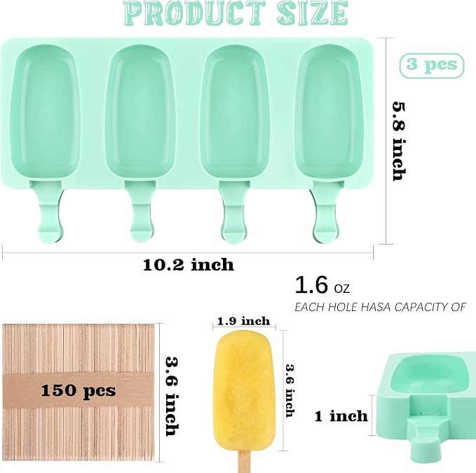 Sakolla Large Silicone Popsicle Molds Set of 3, Oval 4 Cavities Homemade Ice - Image 2