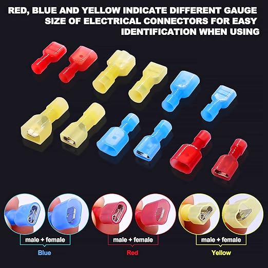 Twidec/100PCS Nylon Spade Connectors Kit 22-10 Gauge Male and Female Wire Spade Terminal Quick Disconnect Fully Insulated Wire Crimp Connector for Automotive Marine