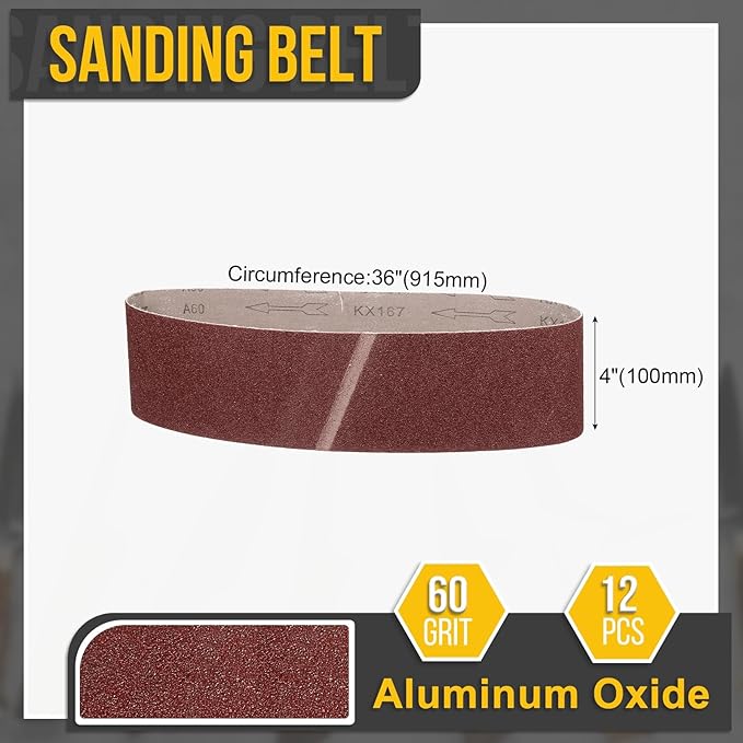 4 x 36 Inch Sanding Belt, 10 Pcs 60 Grit Knife Sharpener Belts Work Sharpening for Belt Sander Knife Carving Tool Metal Working