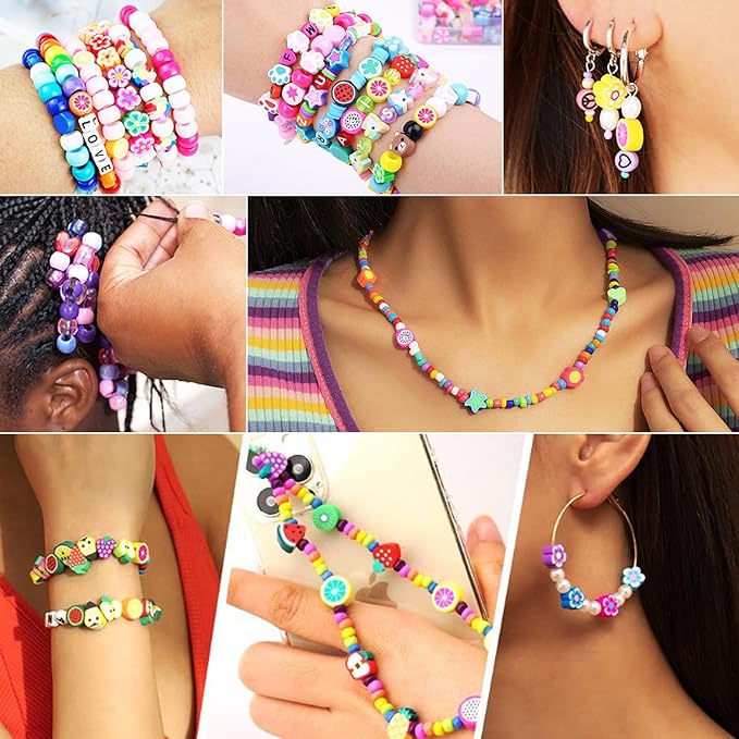 1000PCS Polymer Clay Beads Bracelet Making kit, 24 Style Cute Fun Beads Fruit - Image 6