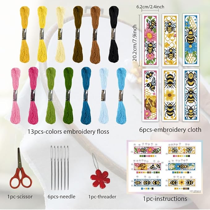 ORIGACH 6 Set Bees Cross Stitch Bookmark Kit - Image 2