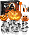 Pumpkin Carving Kit, 21 Pcs Stainless Steel Pumpkin Carving Stencils with 4 Halloween Carving Tools, Easy Safe and Durable for Kids Adults
