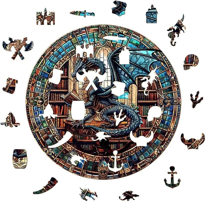 Wooden Puzzles Adults, Dragon Library Puzzle 200 Pieces, Unique Animal Shaped - Image 8