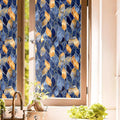 Golden Yellow Blue Leaf Mosaic Window Films Decorative Double-Side Privacy Film by Unknown