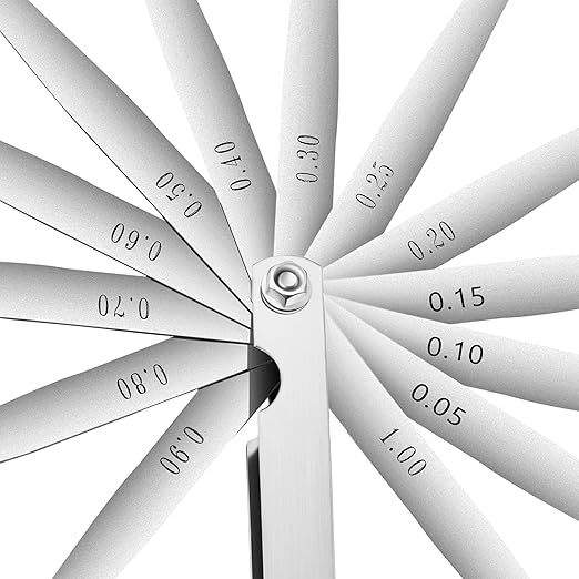 Hotop 13 Blades Steel Feeler Gauge Tapered Feeler Gauge Set Stainless Steel Dual Marked Metric and Imperial Measuring Tool for Measuring Gap Thickness or Width(0.05-1.00 mm)