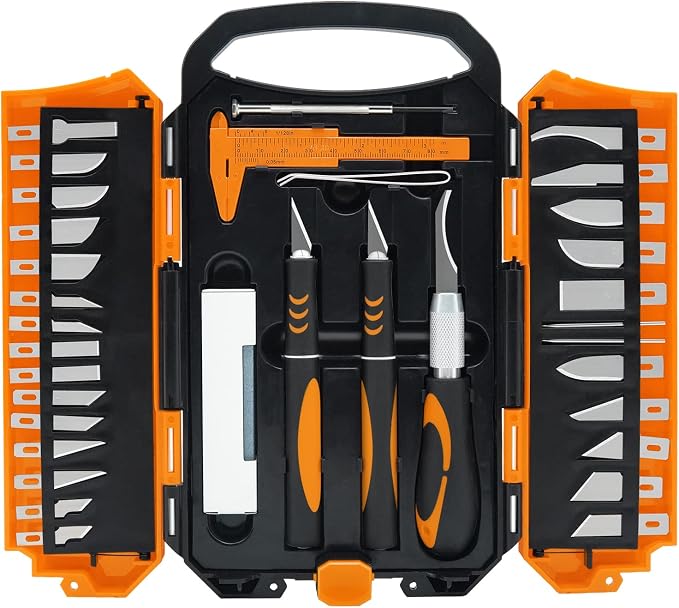 MANUFORE 34pcs Large Exacto Knife Set Craft Precision Knife Set Orange | by MANUFORE