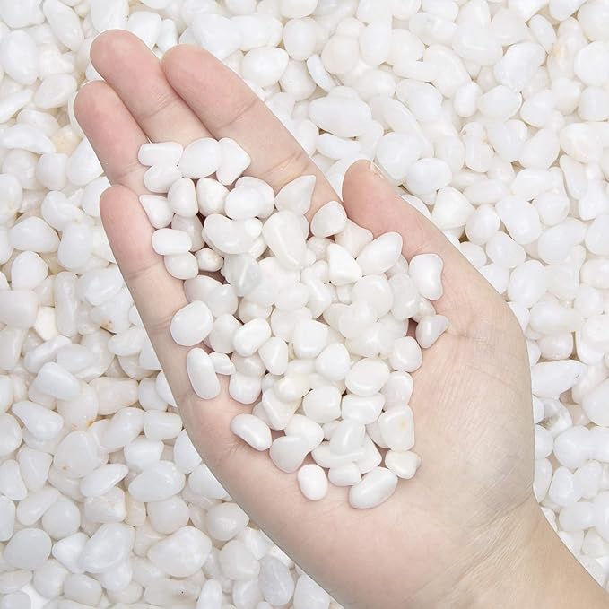 Natural Polished Decorative White Pebbles - 2 LB Small Stones 3/8" Gravel Size by OUPENG