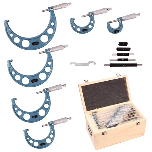 6Pcs Outside Micrometer Set 0-1", 1-2", 2-3",3-4",4-5",5-6", 0.0001" Graduation, Precision Tools for Machinists