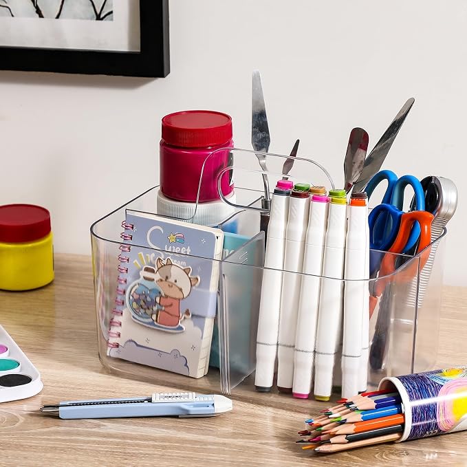 Multiuse Caddy Organizer with Handle, Portable Divided Plastic Tote Bin - Image 4