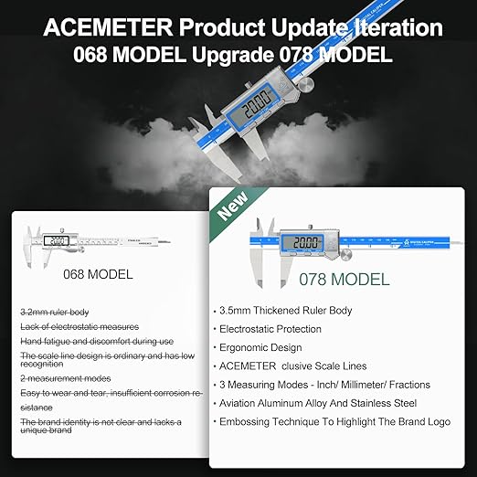 Digital Caliper 6 Inch Measuring Tool Stainless Steel Vernier Caliper Digital Micrometer with Large LCD Screen,Auto-Off Feature, Inch/Millimeter/Fraction Conversion Measuring Tool Caliper