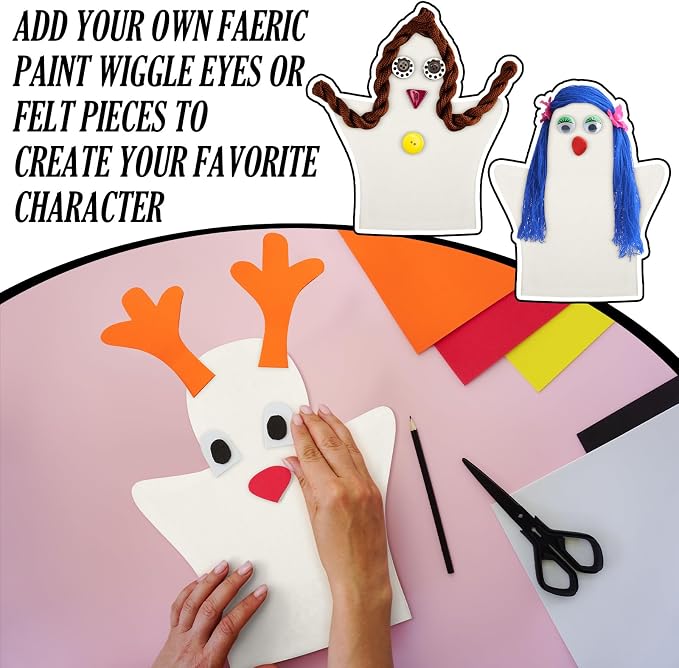 Soulchen 24 Pcs DIY Cotton Hand Puppet Kit 8 x 9.8 Inch Making Your Own Puppets - Image 3