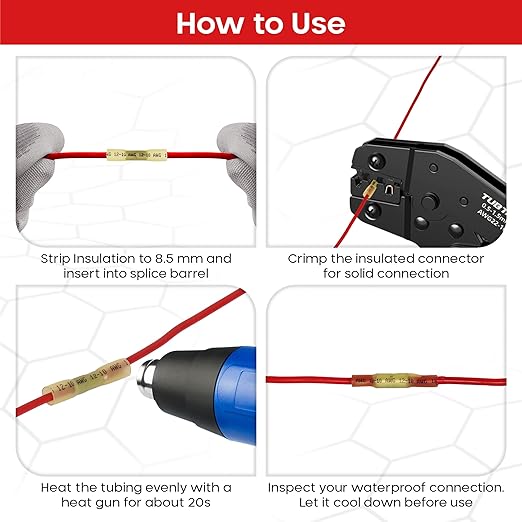 300PCS Heat Shrink Butt Connectors Kit - Xenvio Multi-Size Tinned Red Copper Marine Grade Electrical Wire Connectors – Waterproof Insulated Butt Splice for Cable, Cars, Boats & Wiring