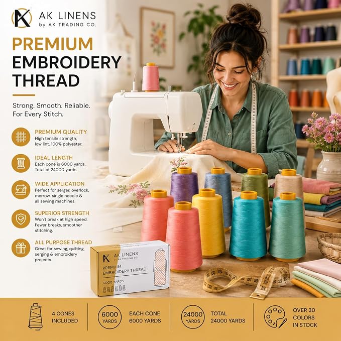 AK TRADING CO. 4-Pack Yellow All Purpose Sewing Thread Cones of High Tensile - Image 6