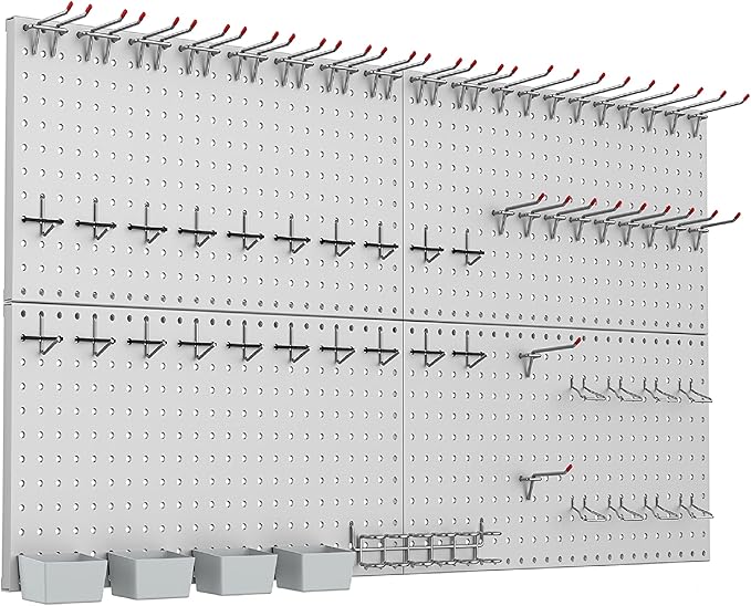 WALMANN Metal Pegboard Kit with Accessories for Wall Garage Tools Storage Pegboard System for Garage, Workbench, Modular Peg Board Tool Organizer Board with Hooks(Grey)