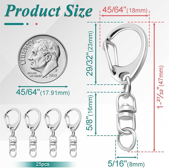 25 Pack Lobster Claw Clasps Keychain Kit, Bulk Key Chain Clasps - Image 2