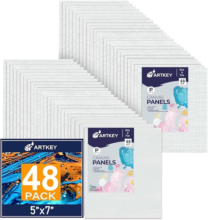 Canvas Panels 5x7 Inch 48-Pack, 10 oz Primed 100% Cotton White Blank Small by Artkey