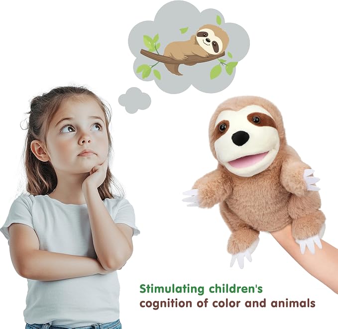 Easfan Sloth Hand Puppet with Movable Mouth Interactive Storytelling Cute Soft - Image 3