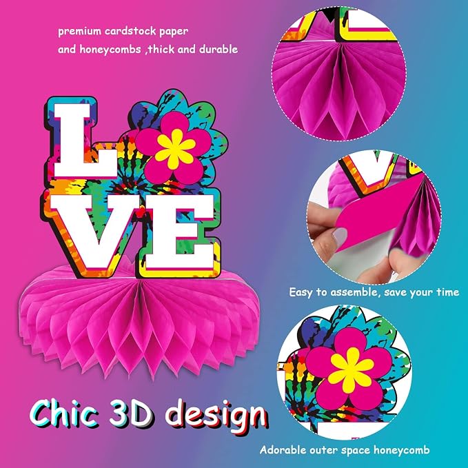 Tevxj 60's Hippie Party Honeycomb Centerpieces 70's Themed Party Supplies Table - Image 3