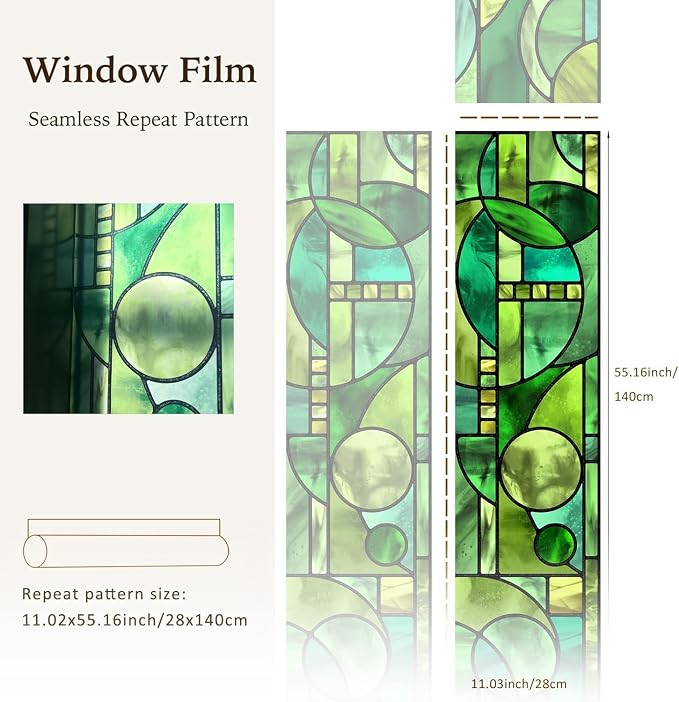 Original Hand Drawn Faux Stained Glass Window Film, Double-Sided Privacy Static - Image 3
