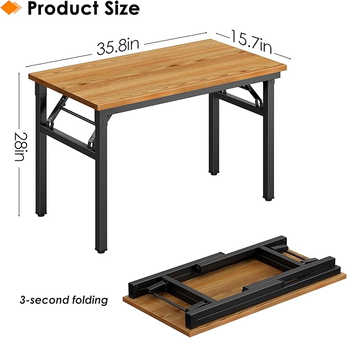 Need Small Folding Computer Desk, 35.8 Inch Writing Table, Teak & Black | - Image 3