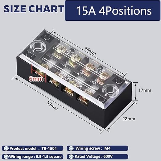 Terminal Block (2 Sets) 2Pcs 4 Positions Dual Row 600V 15A Screw Terminal Strip Blocks with Cover&2Pcs Pre-Insulated Barrier Termina Block Strip& 8Pcs Insulated Fork Wire Connector