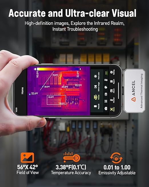 ANCEL IR101 Thermal Camera, 512x384 IR Resolution Thermal Imaging Camera for iPhone iPad (iOS) with Lightning Port, 25Hz Frame Rate Infrared Camera for Home/Pets/Electrical/Industrial/PCB Inspection