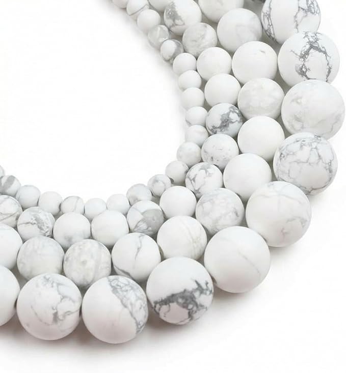 48pcs Natural Matte White Howlite Gemstone Beads，8mm Frosted Round Loose Stone by Yochus