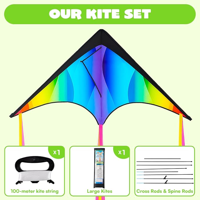 JOYIN Large Delta Kite Gradient Rainbow, Large Delta Beach Kite - Image 4