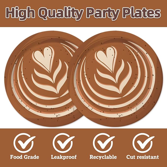 40Pcs Coffee Birthday Decorations Disposable Latte Bridal Shower Plates and - Image 3