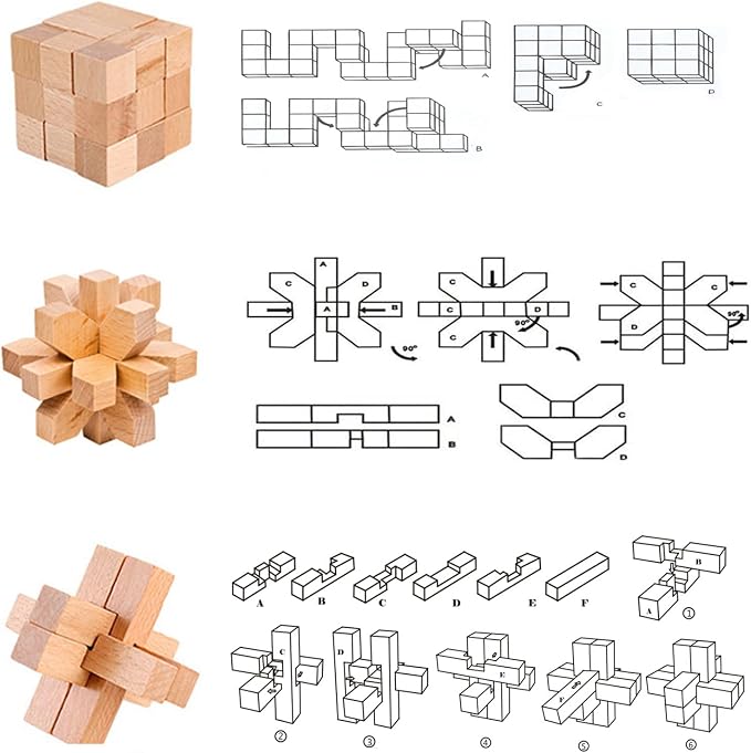 VolksRose 9pcs Wooden Brain Teaser Puzzles, IQ Challenge Puzzle Games, Logic - Image 2