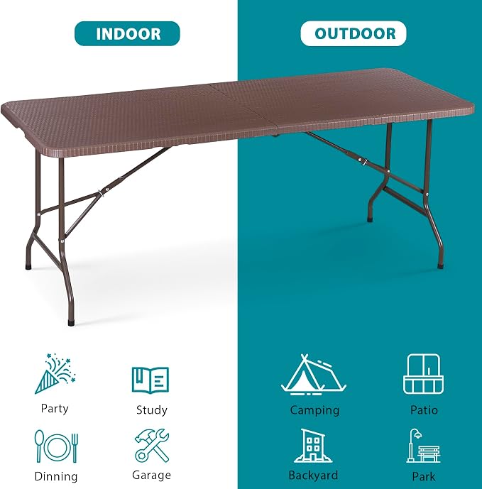 SUPER DEAL 6FT Folding Table for Indoor Outdoor, Portable Heavy Duty - Image 7