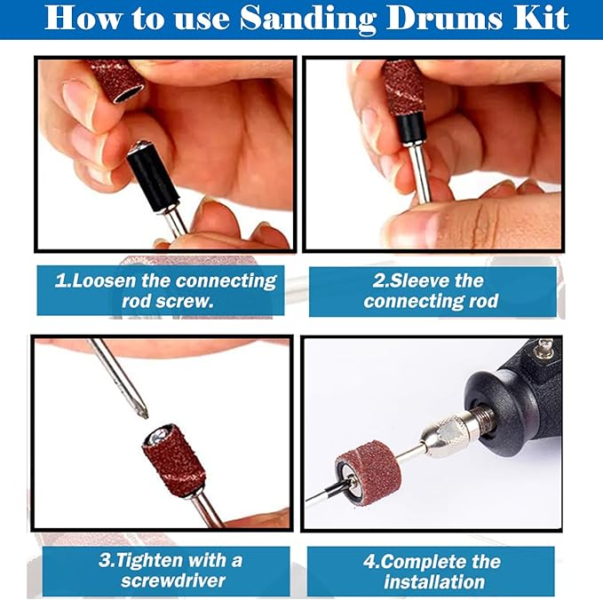 Sanding Drum Set for Dremel Rotary Tools-Includes 120 Aluminum Oxide Sanding Sleeves for Drum Sanders(120Grit) and 12 Drum Mandrels-Sanding Bits Tool Accessories with Box