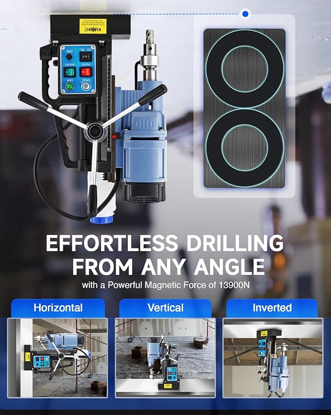ZELCAN 1550W Mag Drill Press with 2" Dia. 3125 lbf/13900N Mag Force, 650 rpm Power Magnetic Drill with Stepless Speed & Reversible Direction for Metal Surface