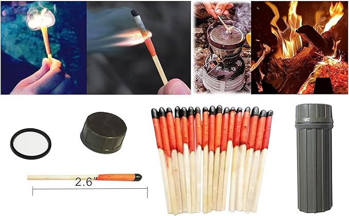 Emergency Fire Starter | Windproof & Waterproof Storm Matches with Waterproof Case & Wax Rope | Survival Gear for Camping, Hiking, Bushcraft, Bug Out Bag