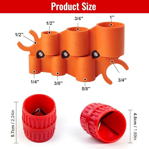 Pipe Deburring Tool with 1/4''-1'' Depth Gauge and 1/8'' to 1-5/8'' Inner Outer Reamer for Copper/PVC/PPR/Brass/CPVC/PE-RT/Aluminum Pipe - 4 Pack