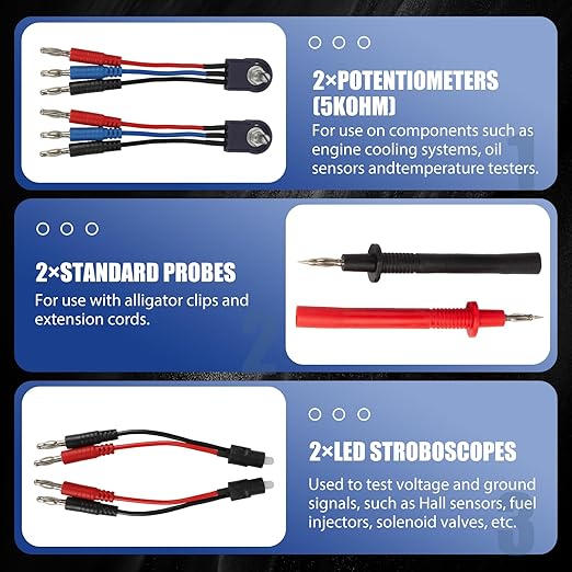110 Pcs Automotive Circuit Test Lead Kit, Multimeter Test Leads Kit, Electrical Test Kit, Back Probe Kit Automotive, Relay Wire Connector Kit (with Black Carrying Case), Alligator Clips