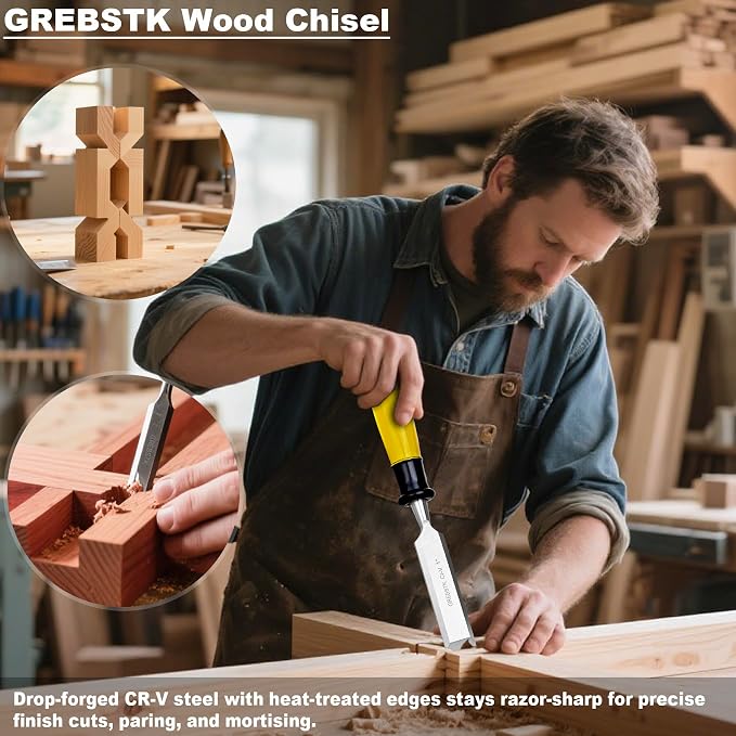 GREBSTK 4-Piece Ultra-Sharp Wood Chisel Set, CR-V Steel Beveled Blades - Image 6