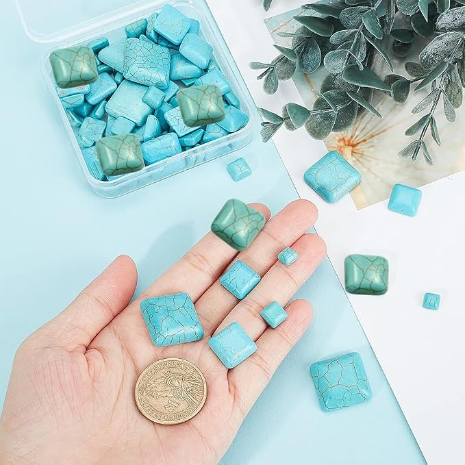 arricraft 80 Pcs Cracked Stone Cabochon, 8 Size Square Shape Gemstones Beads - Image 3