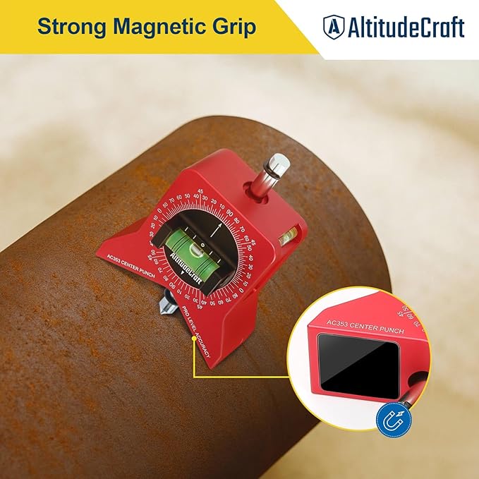 Precise Pipe Center Finder Punch Tool, Magnetic Center Finder for Pipe Fitting with Bubble Level and Adjustable Dial, For 1"–10" Pipes