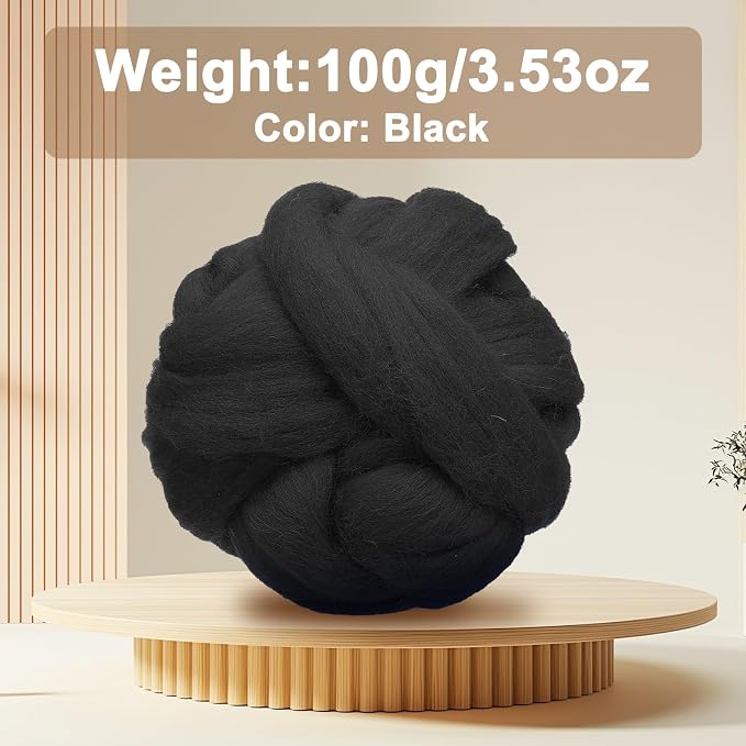 uxcell 3.53oz Wool Roving Yarn, Needle Felting Wool Fiber DIY Craft Needle Wet - Image 2