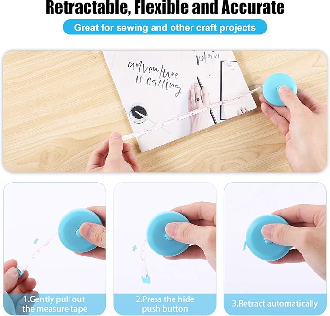 Tape Measures Retractable, Fabric Measuring Tape, 60 Inch Small Sewing Tape Measure for Craft Nursing Medical Travel(3 Pack/Black Purple Sky Blue)